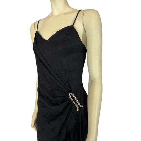 Vintage Dave & Johnny faux wrap fringed flapper dress gathered to side small - Picture 2 of 12